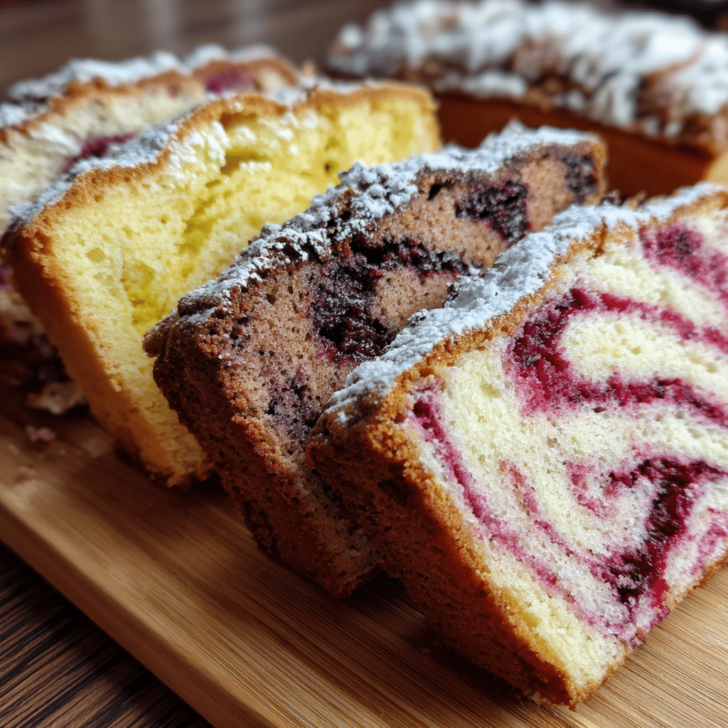lemon, chocolate, and berry-flavored cloud cake slices