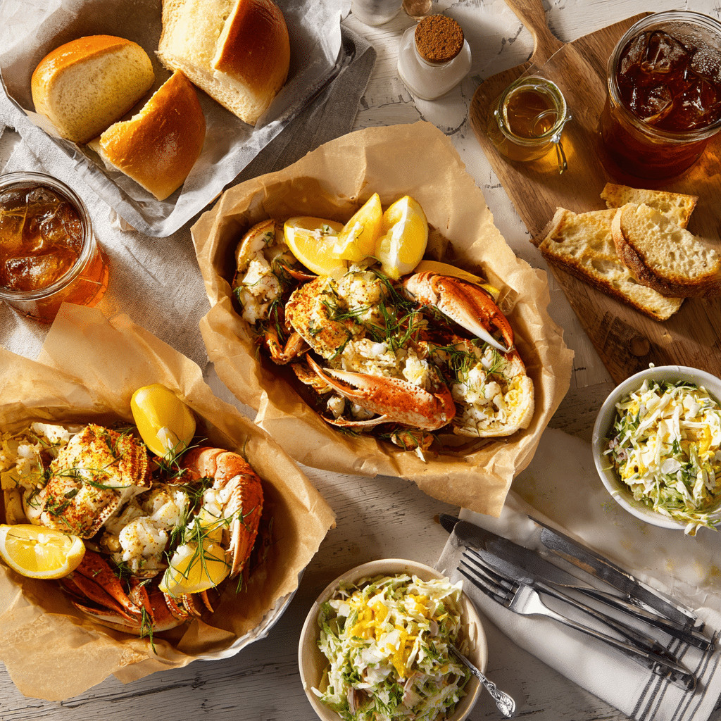 seafood-boil-with-sides Instant Pot seafood boil served with Southern side dishes