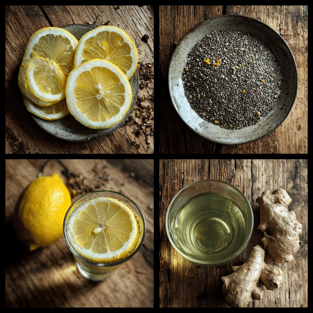 Zepbound recipe ingredients including lemon, chia seeds, and green tea