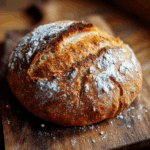 Artisan bolted flour in sourdough bread on wooden board