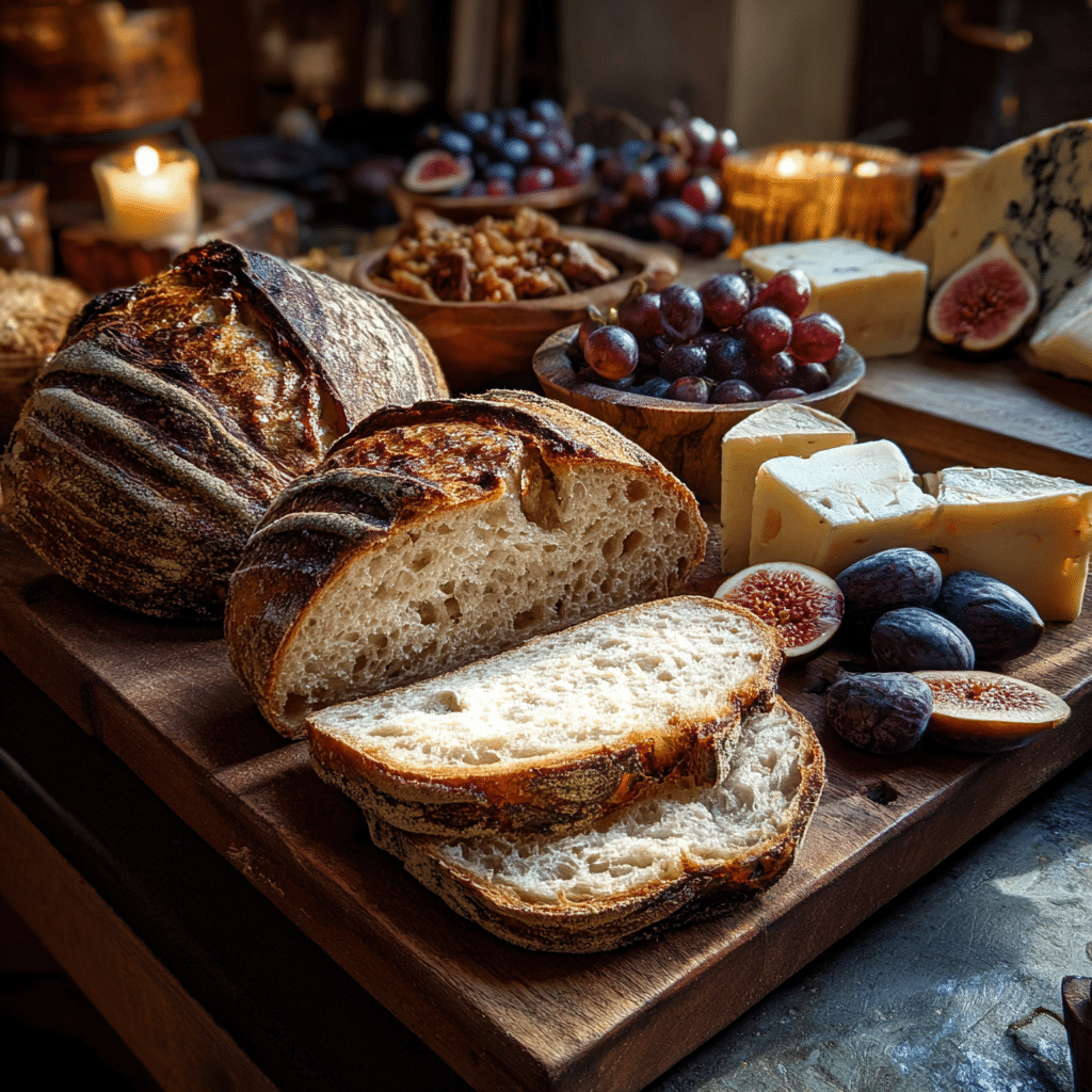 Bolted flour sourdough bread with cheese pairing