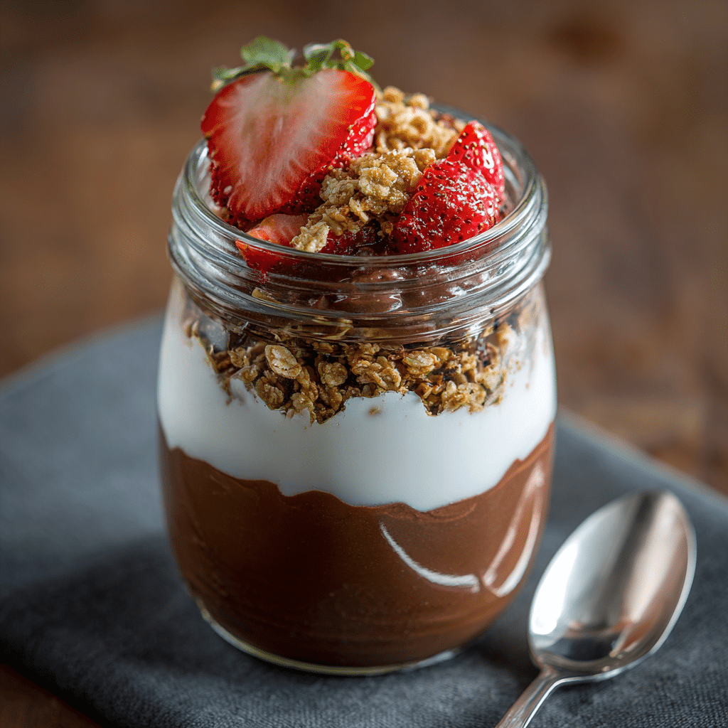 cottage cheese chocolate mousse breakfast parfait with granola