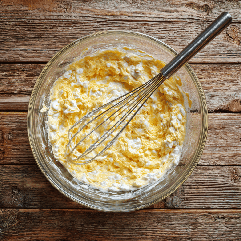 Whisking eggs and cottage cheese together