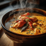 Crab and coconut curry served hot with herbs