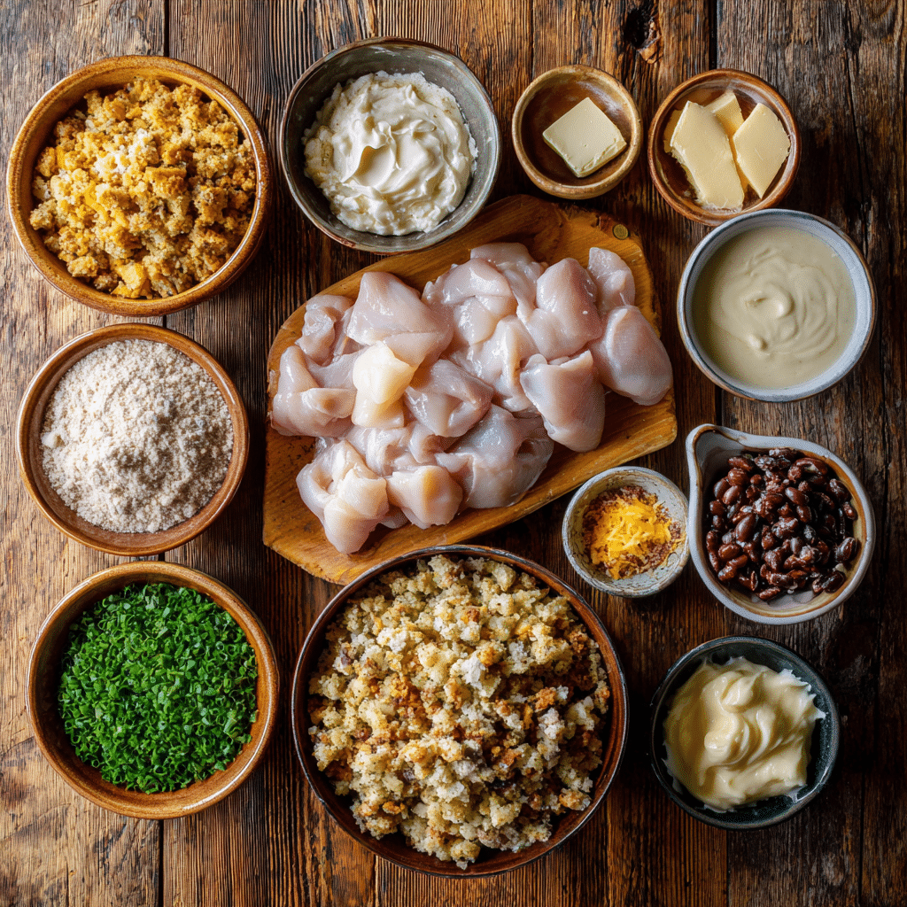 Ingredients for Dolly's Chicken and Stuffing Casserole
