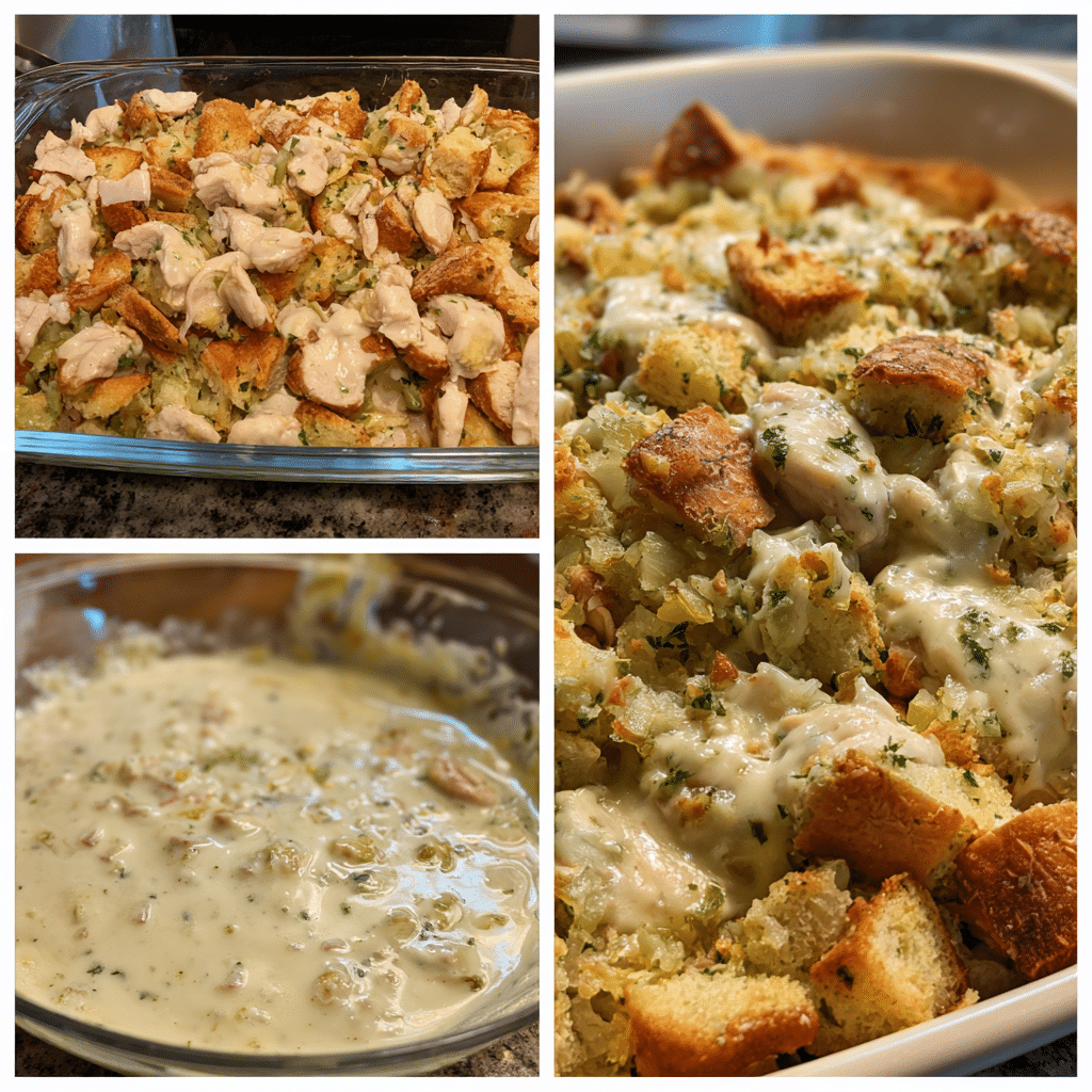 Preparing Dolly's Chicken and Stuffing Casserole