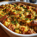Dolly's Chicken and Stuffing Casserole fresh from the oven