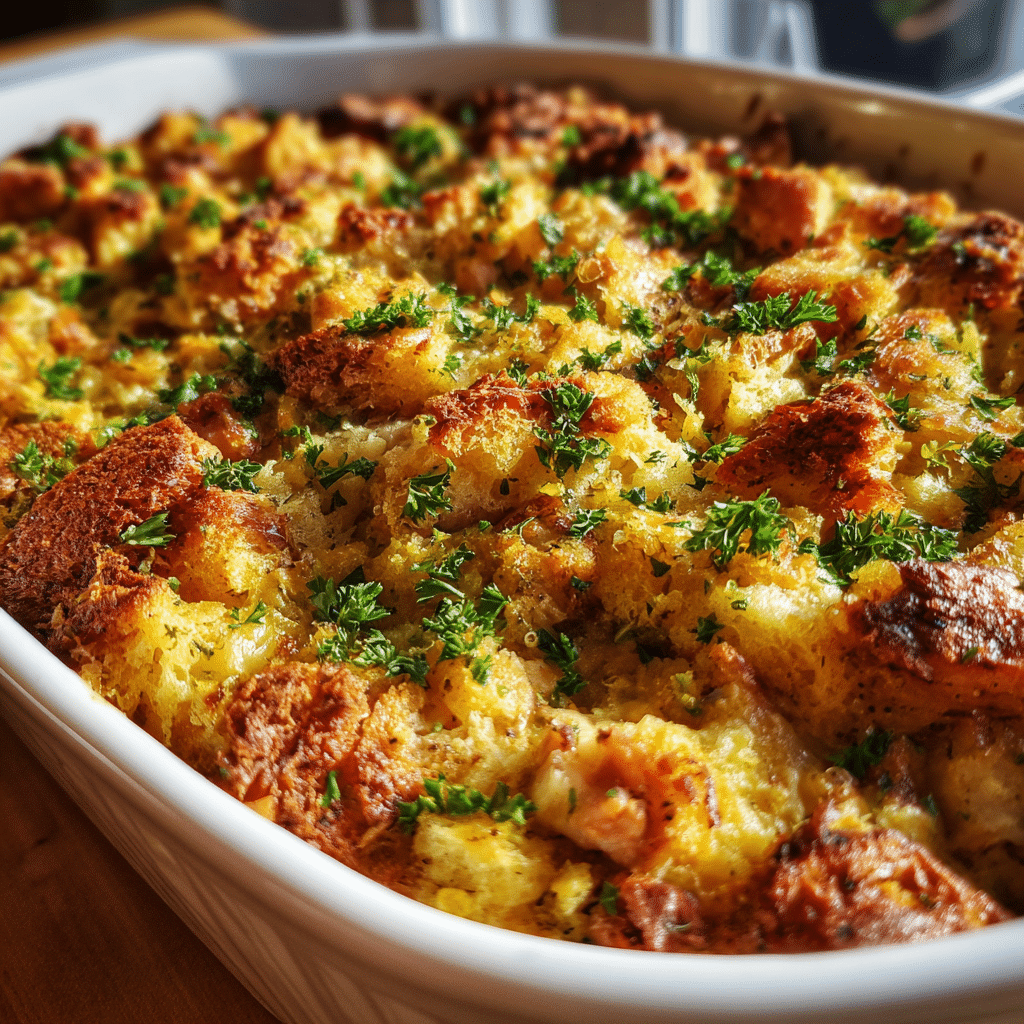 Dolly's Chicken and Stuffing Casserole fresh from the oven