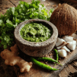 hands coriander coconut chutney with fresh ingredients