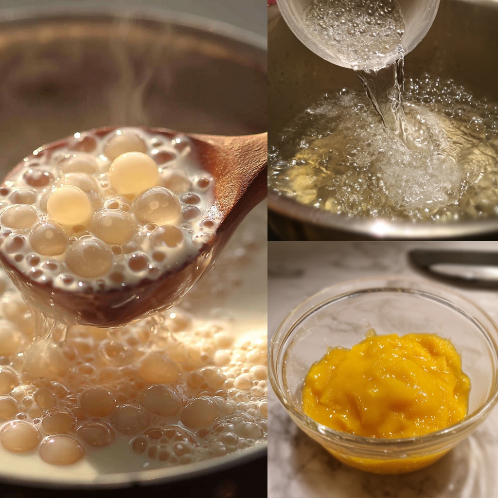 Cooking process for mango sago recipe step by step