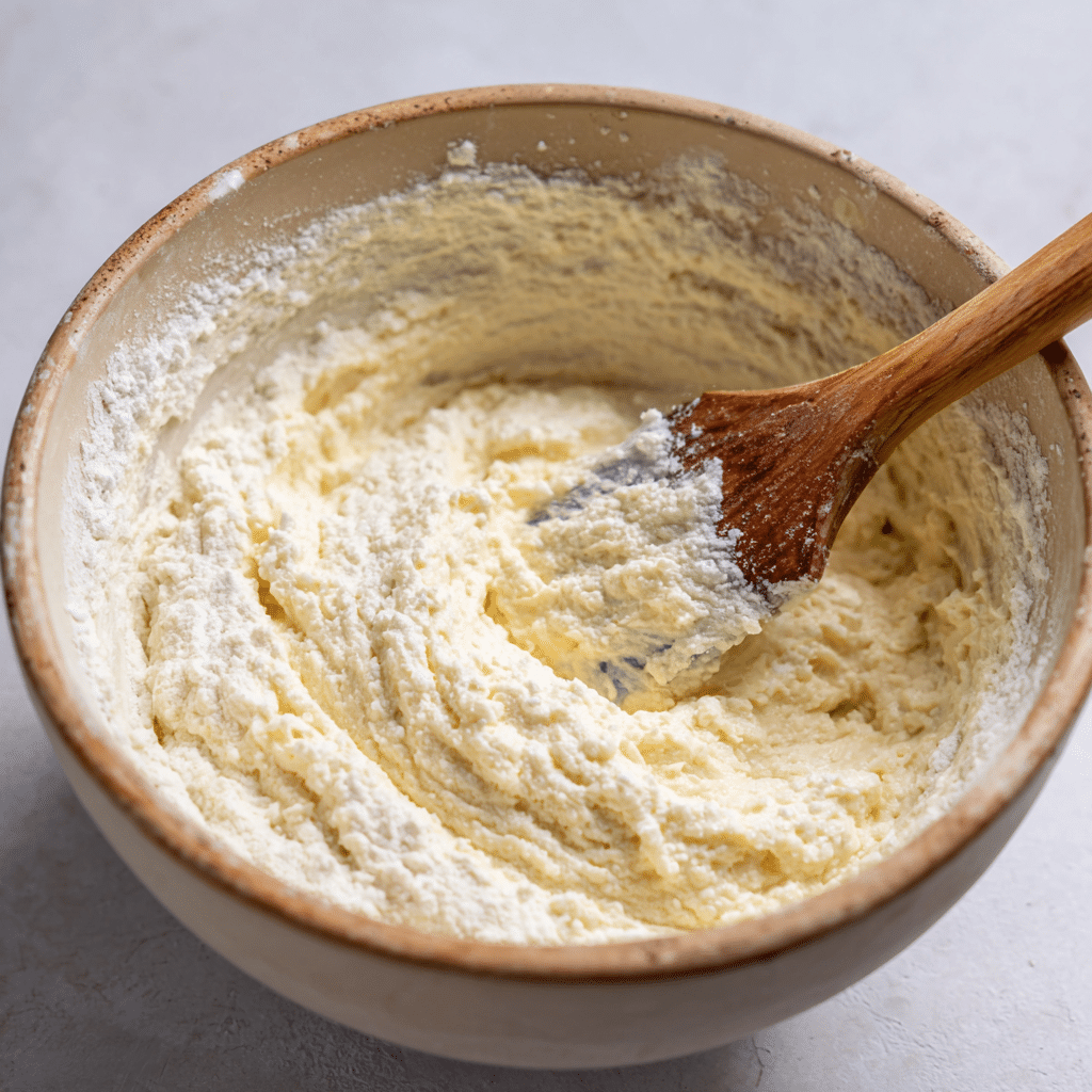 Mixing keto bread batter in bowl