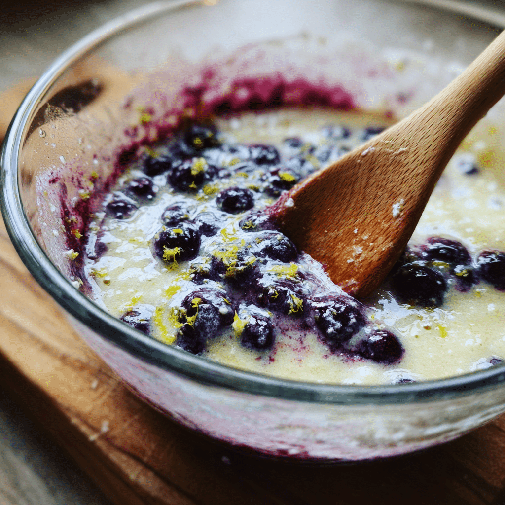 mixing-sugar-free-lemon-blueberry-cake-batter mixing sugar free lemon blueberry pudding cake batter from scratch