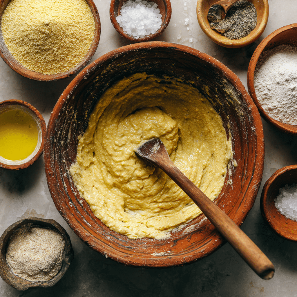 Navajo cornbread batter preparation