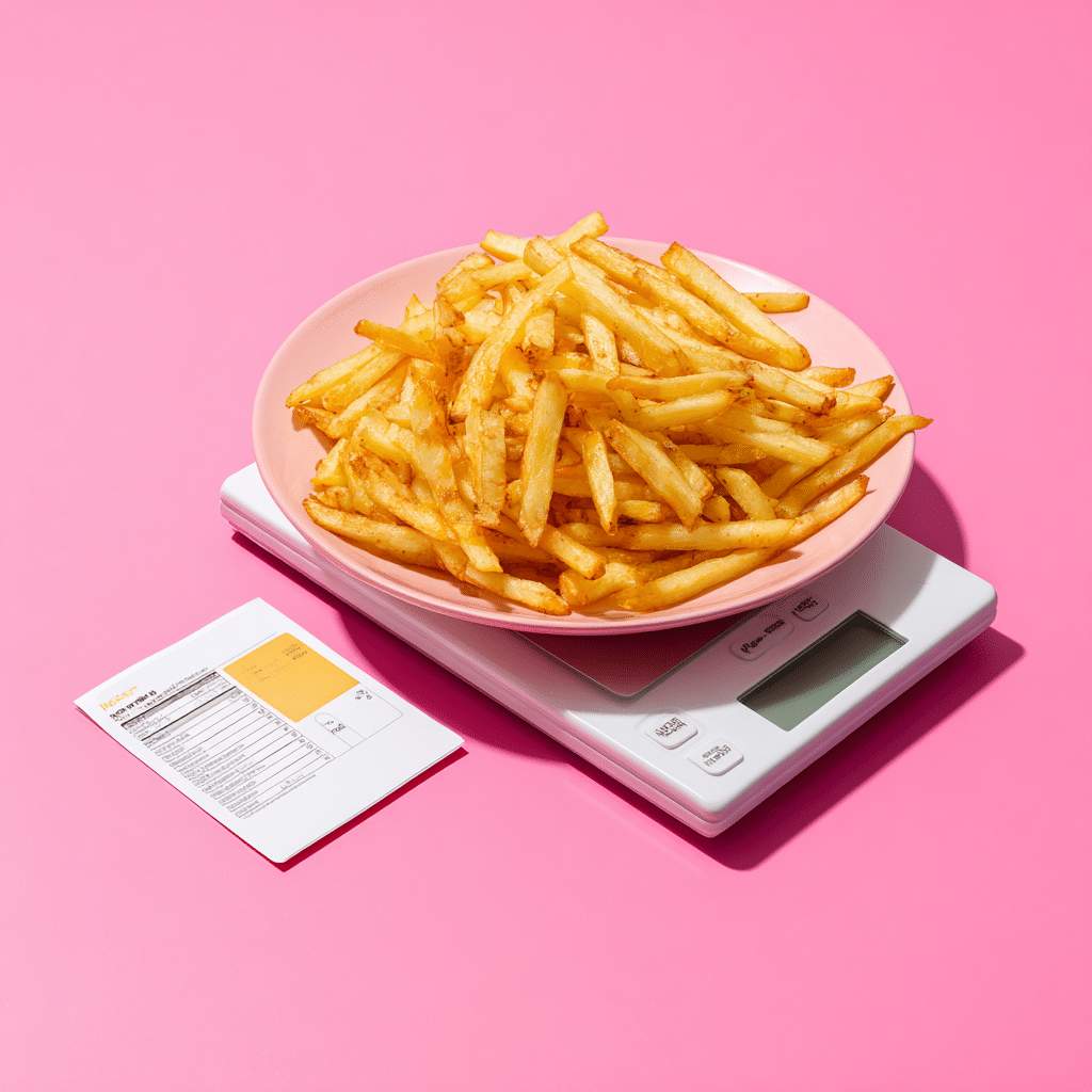 shoestring-potato-fries-nutrition-portion shoestring fries nutritional portioning on scale