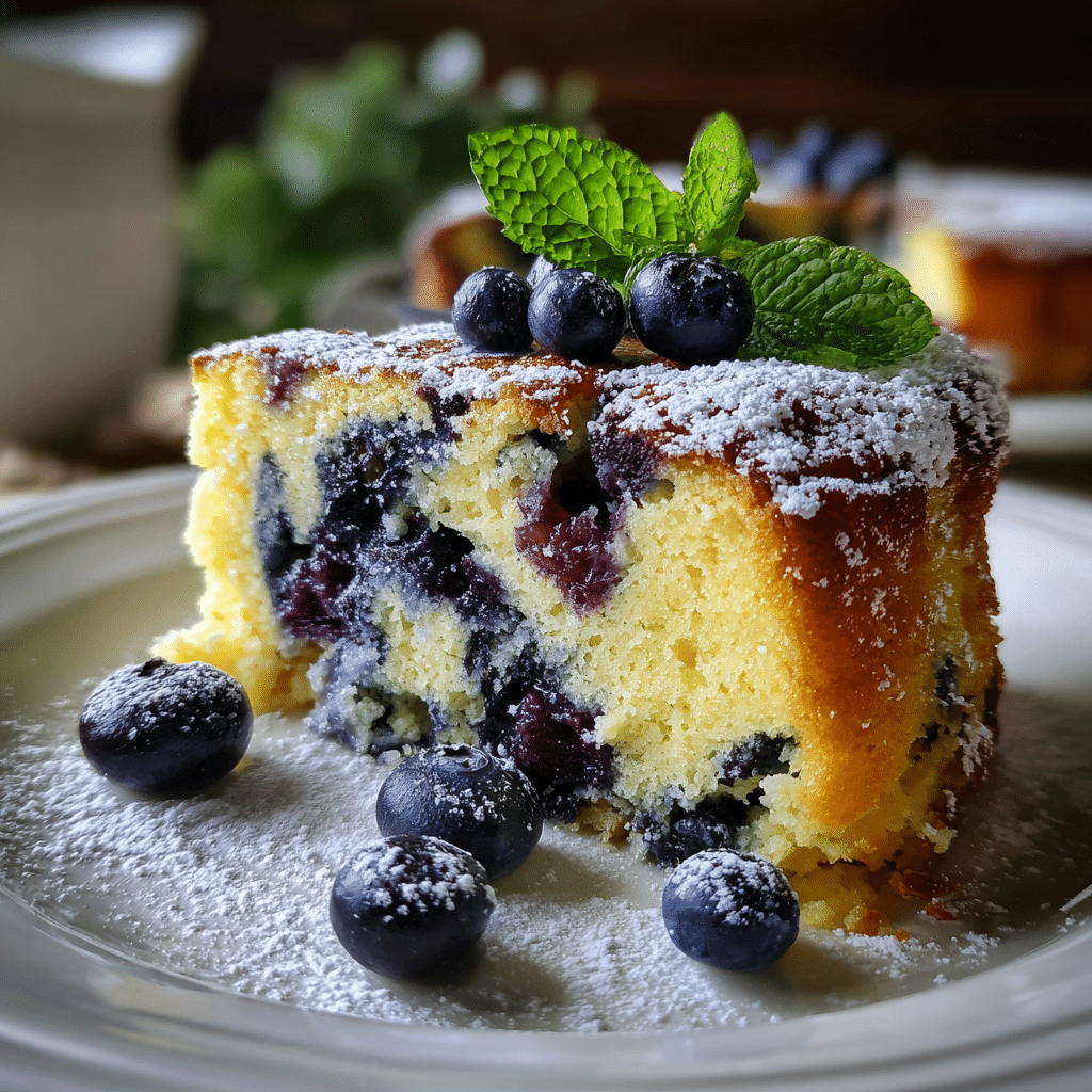 sliced-sugar-free-lemon-blueberry-pudding-cake sliced sugar free lemon blueberry pudding cake from scratch served with mint