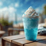 Summer skies drink in clear cup with whipped cream