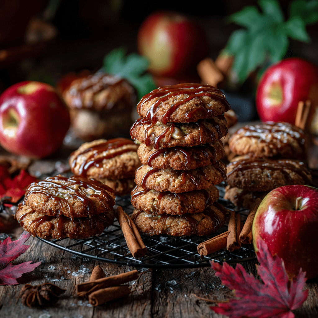candy apple cookies on rustic fall table