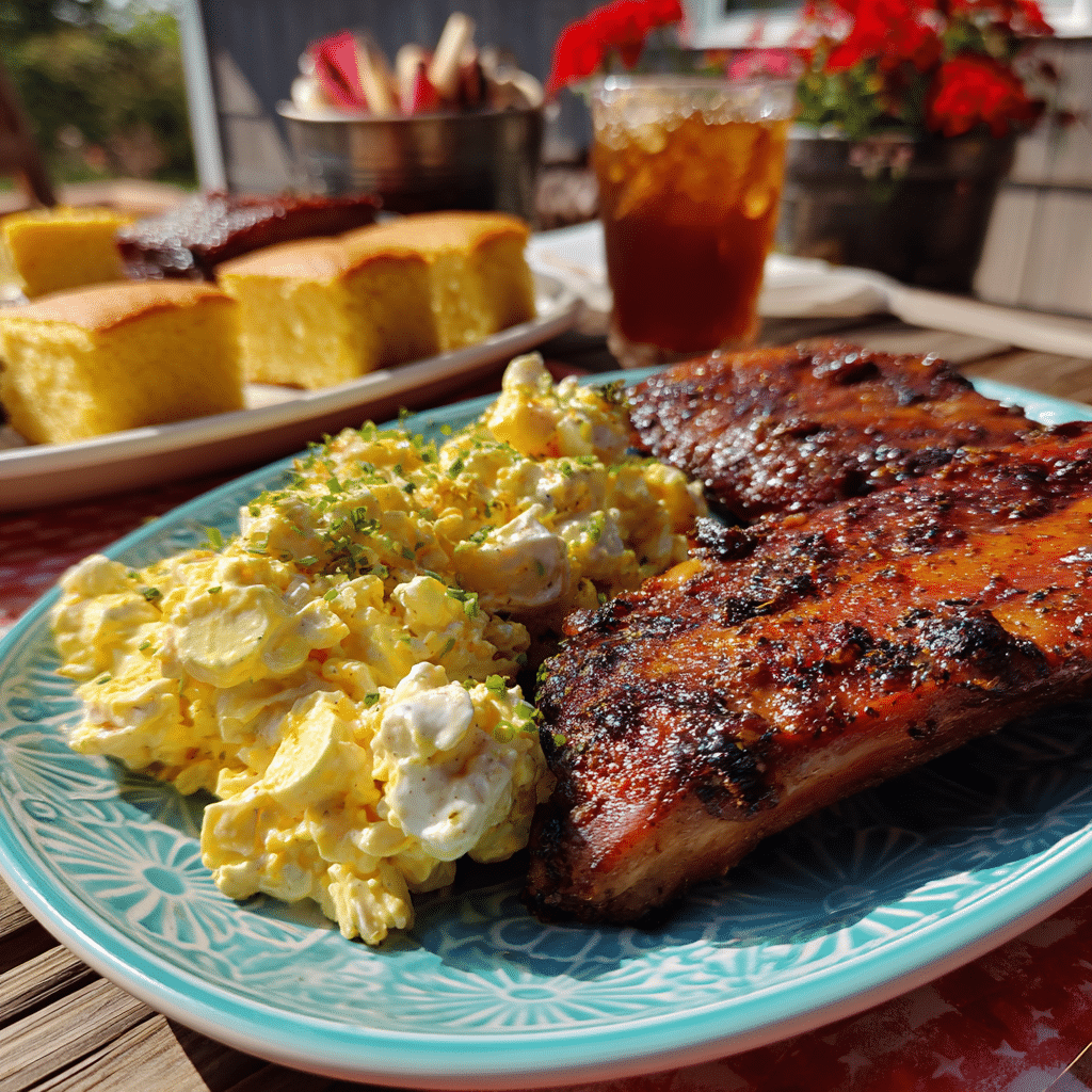 deviled-egg-potato-salad-bbq deviled egg potato salad with BBQ ribs
