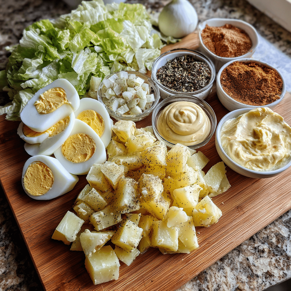 deviled-egg-potato-salad-ingredients deviled egg potato salad ingredients close-up