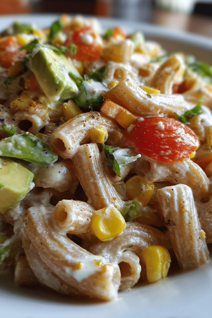 healthy-street-corn-pasta-salad Healthy street corn pasta salad with avocado and yogurt