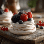 Pavlova Cookie – The Ultimate Guide to This Cloud-Like Dessert 3 mini pavlova cookie topped with whipped cream and berries