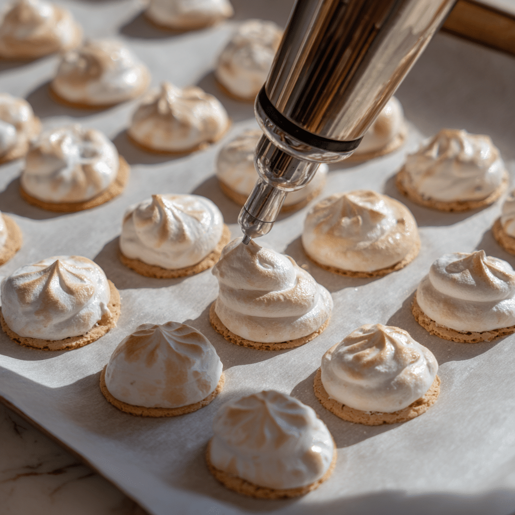 piping-pavlova-cookie piping pavlova cookie batter onto tray