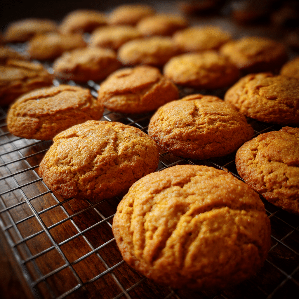 pumpkin cookie recipe – freshly baked cookies cooling on a wire rack