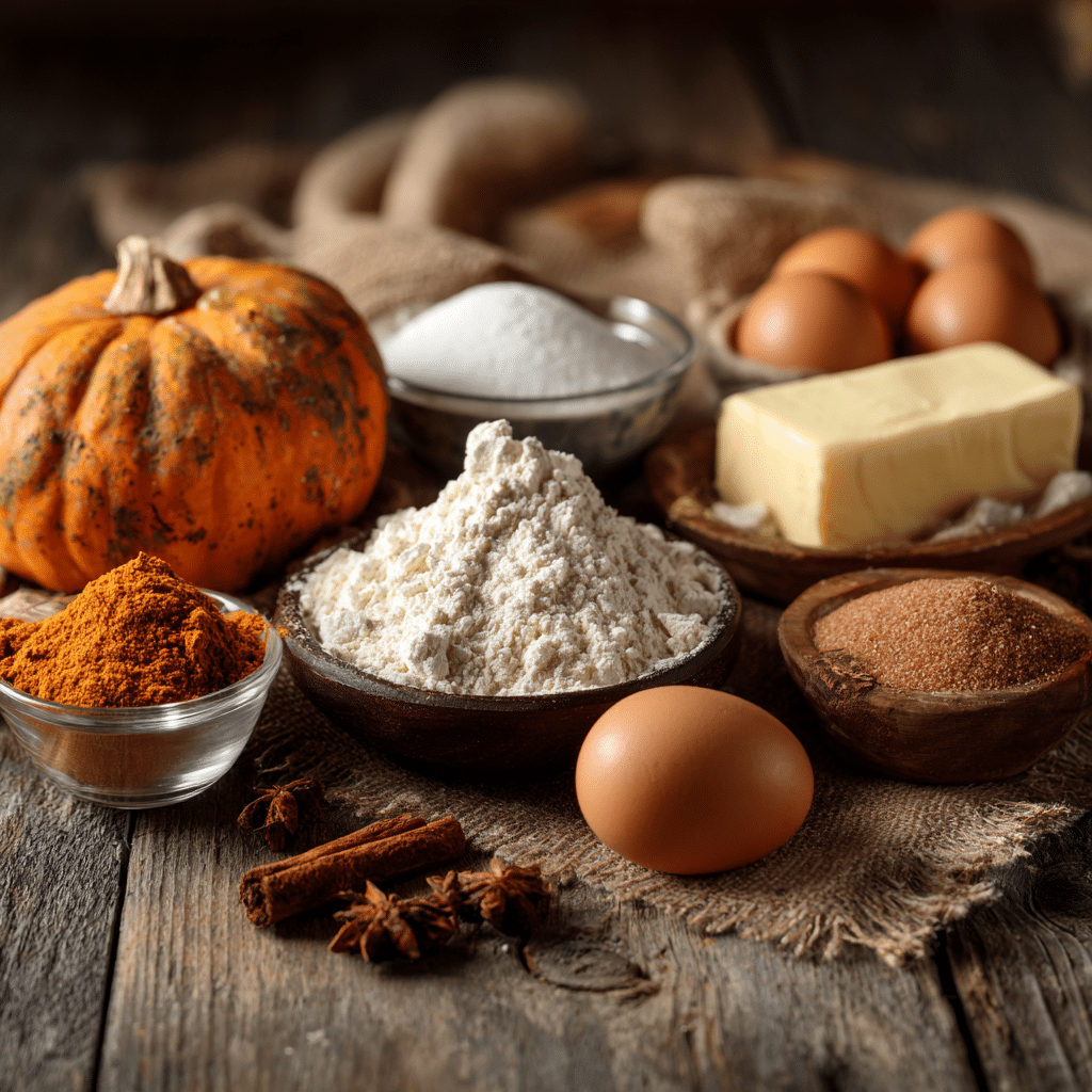 pumpkin cookie recipe ingredients – pumpkin, flour, sugar, spices, butter, and eggs