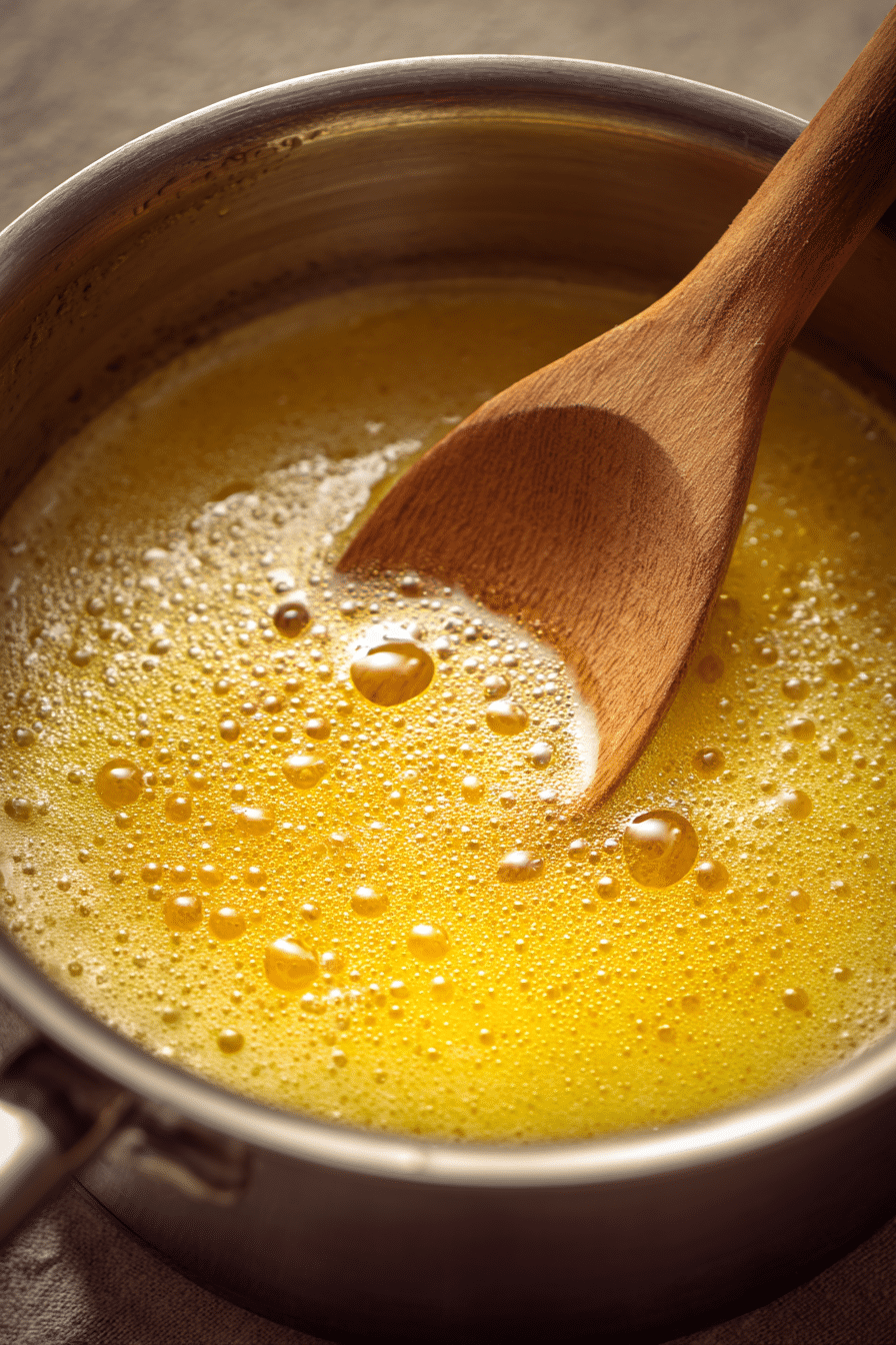 Browning butter in a pan for chewy brown sugar cookies.
