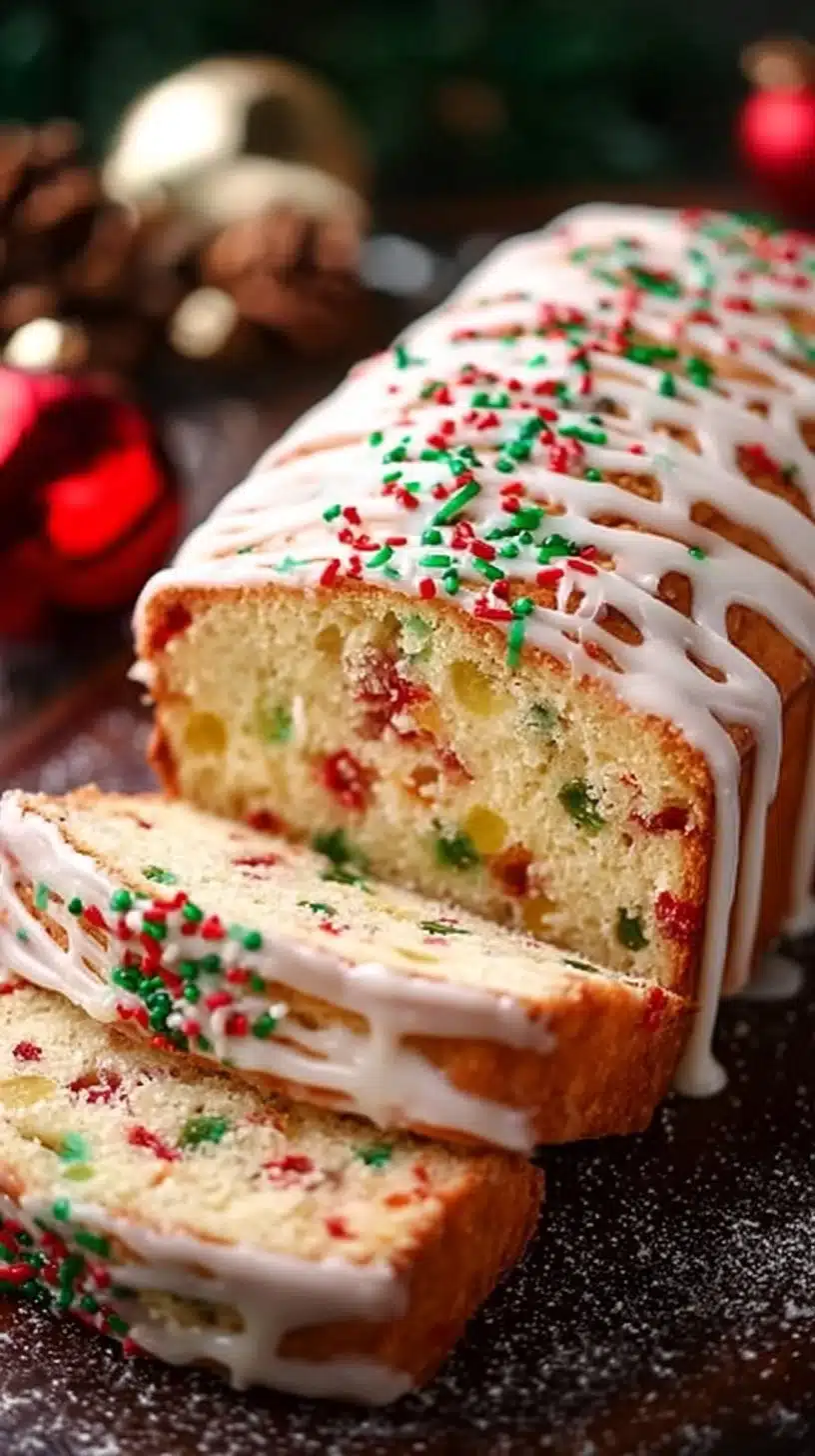 Homemade Christmas bread decorated with festive ingredients