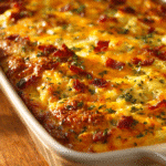 Turkey bacon and cheese Crack Breakfast Casserole baked until golden