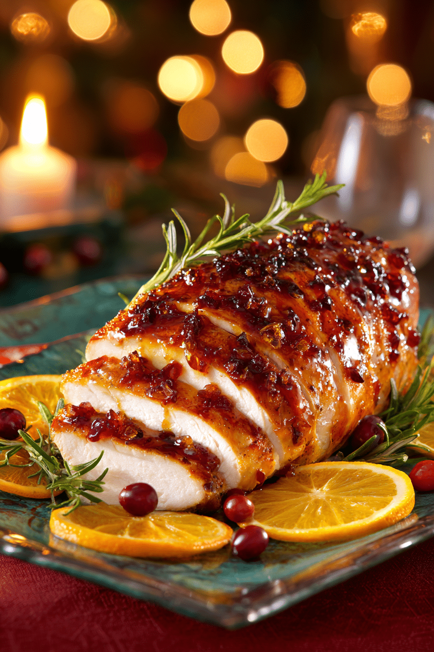 Cranberry Orange Glazed Turkey Breast on a platter