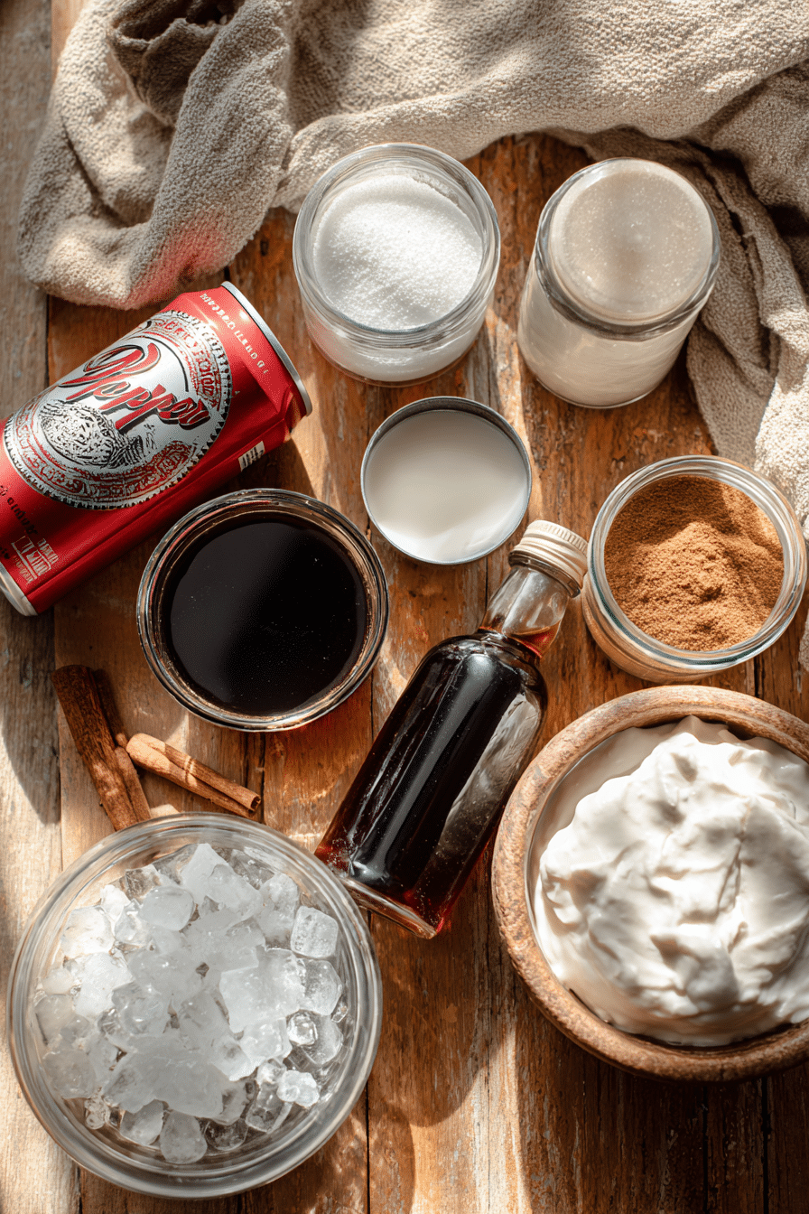 Ingredients for homemade cinnamon roll dirty soda