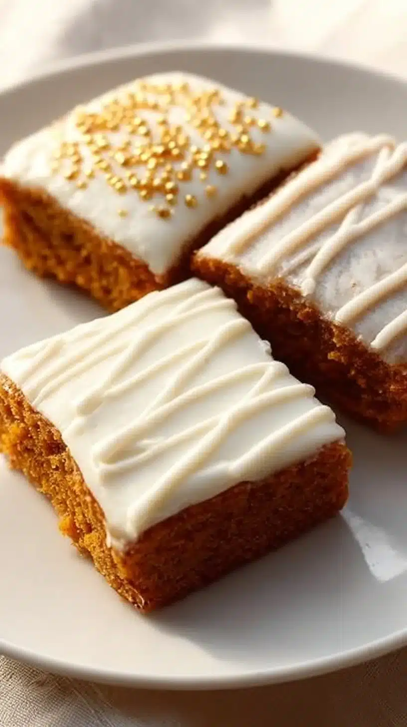 Delicious pumpkin bars topped with creamy cream cheese frosting