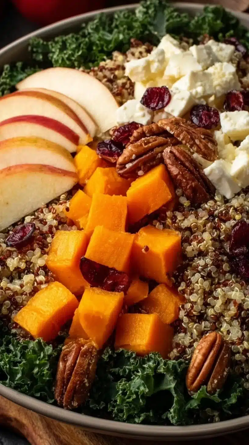 Autumn Harvest Quinoa Salad with seasonal vegetables and dressing