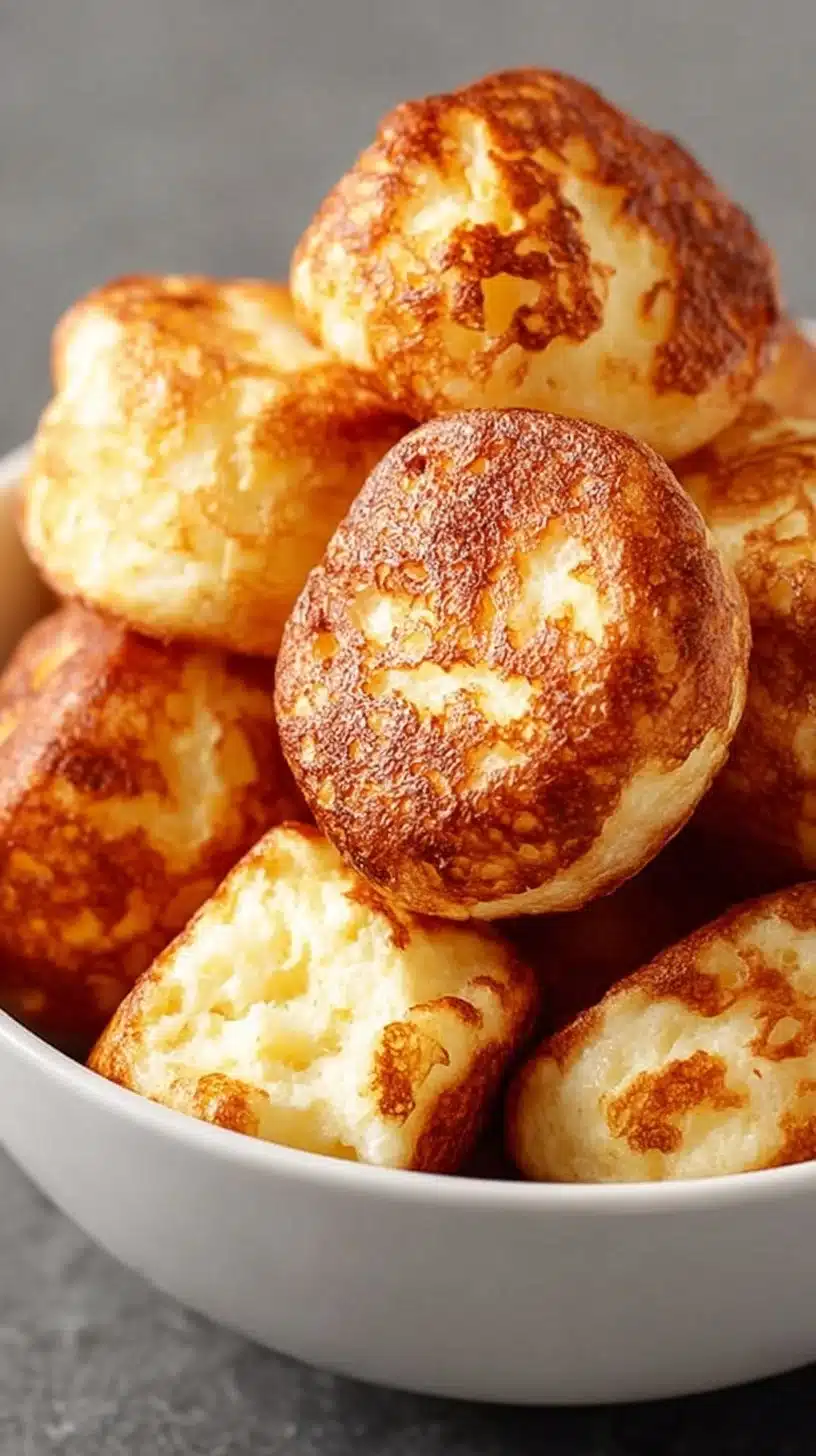 Delicious breakfast pancake poppers served with syrup and berries