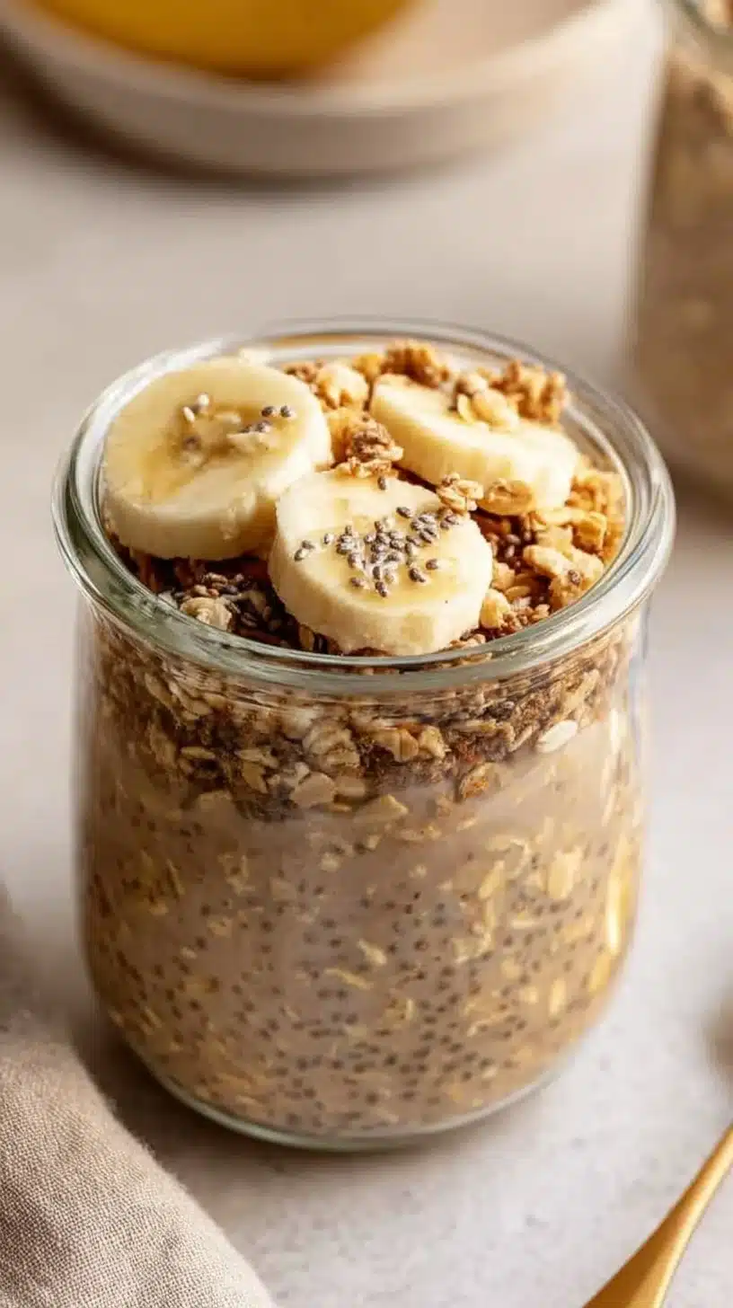 Bowl of Brown Sugar Overnight Oats with fresh fruits and nuts