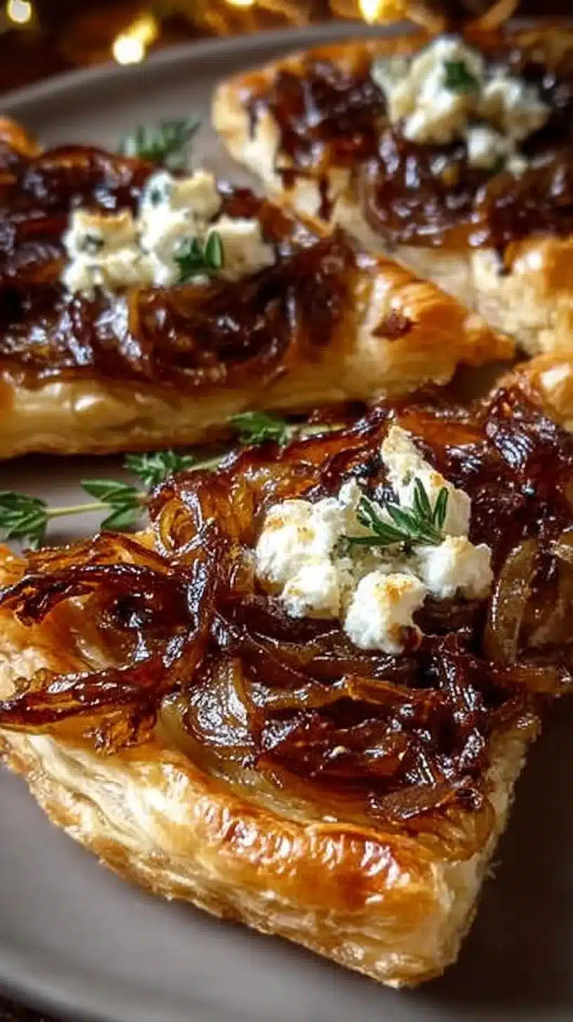 Caramelized onion and goat cheese tarts on a serving platter