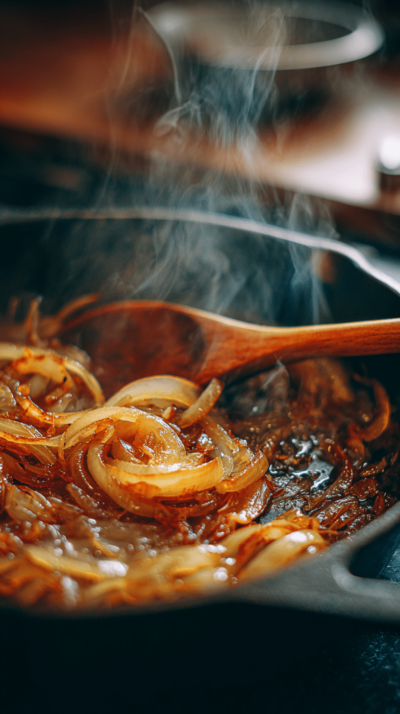 Caramelizing onions in a skillet with olive oil for goat cheese tarts