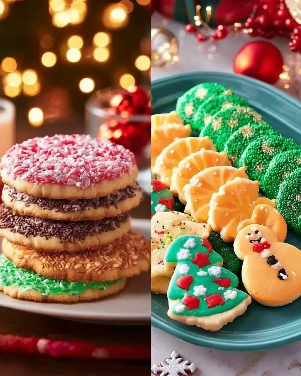 Assorted homemade Christmas cookies decorated for the holiday season.