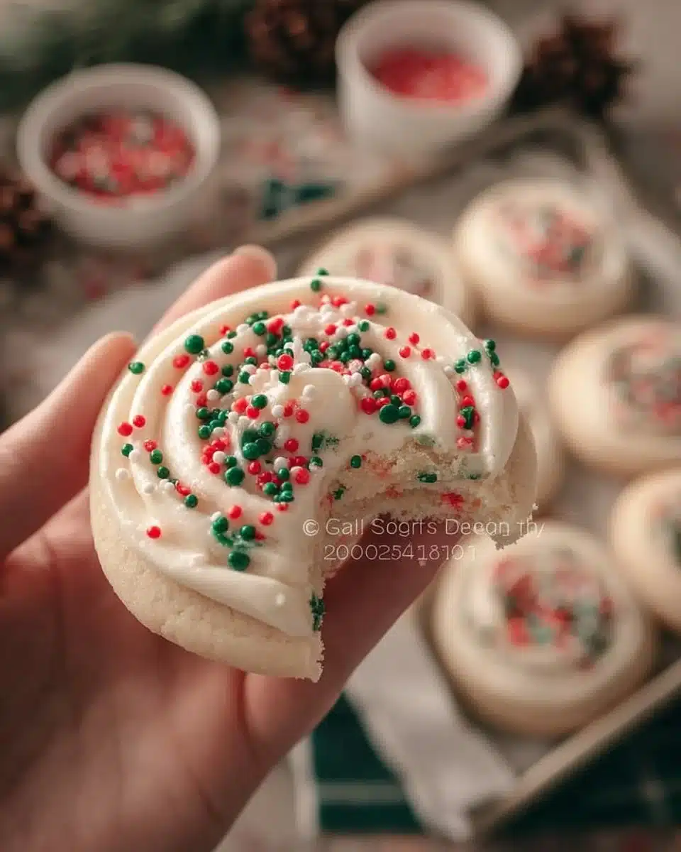 Batch of decorated Christmas sugar cookies inspired by Crumbl's recipe