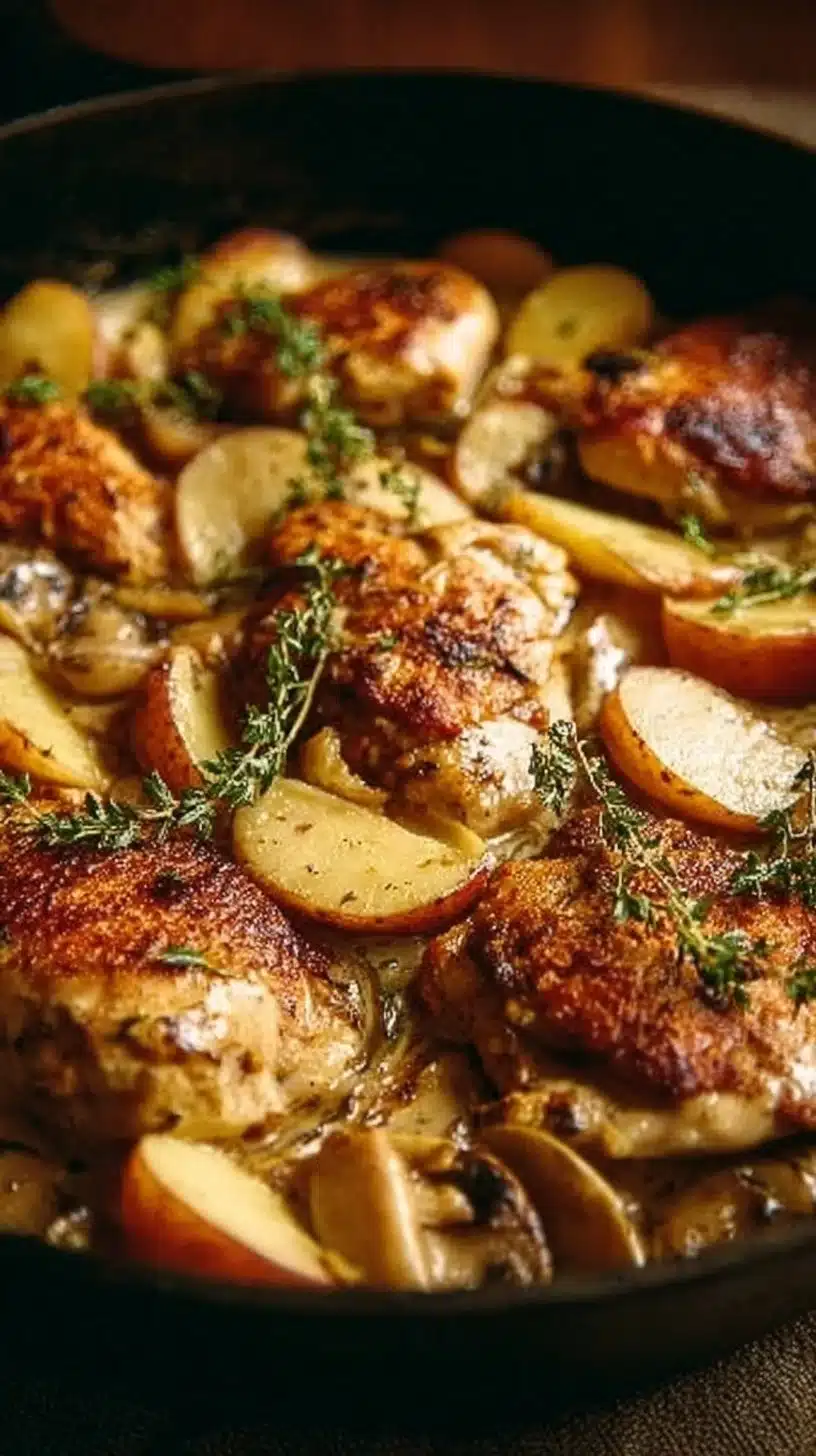 Classic Chicken Normandy with apple flavor in a savory sauce