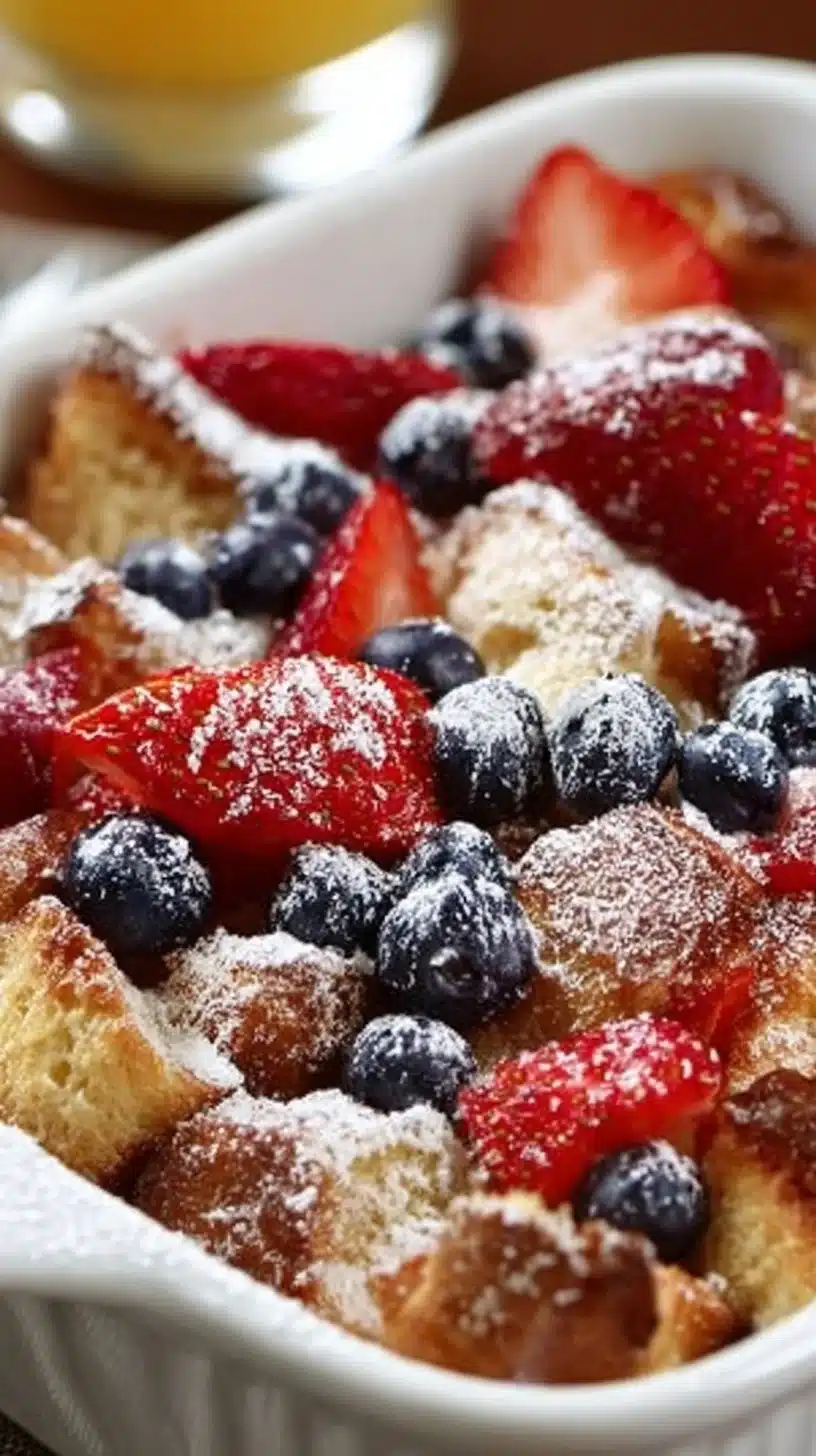 Cozy French Toast Casserole served in a baking dish, perfect for breakfast.