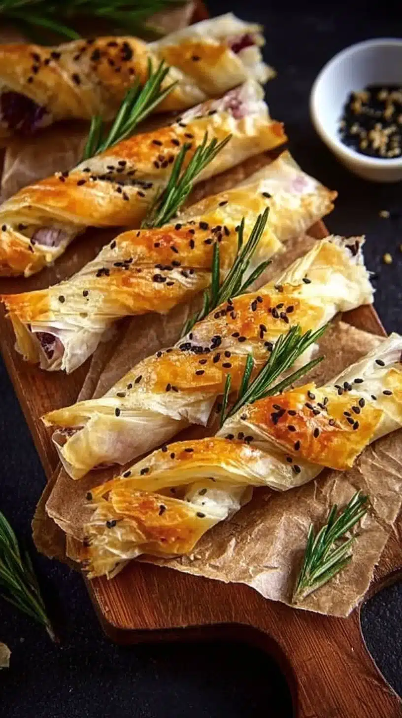 Delicious assorted filo pastries ready to be served on a plate.