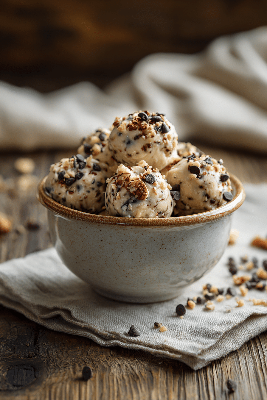 High protein low carb frozen Greek yogurt peanut butter bites served in a bowl