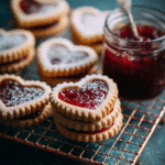 heart jam sandwich cookies on cooling rack