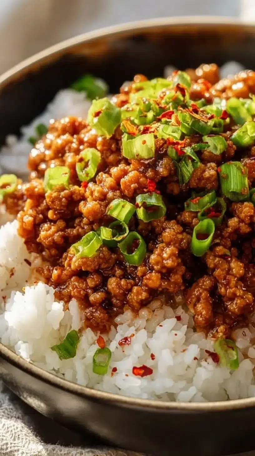 Honey garlic ground turkey dish served with vegetables