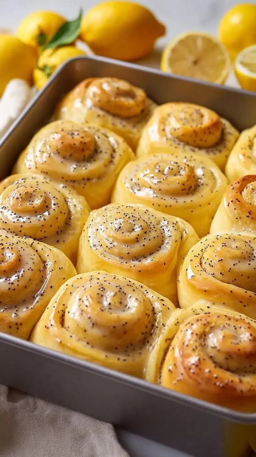 Delicious homemade lemon rolls drizzled with lemon glaze.