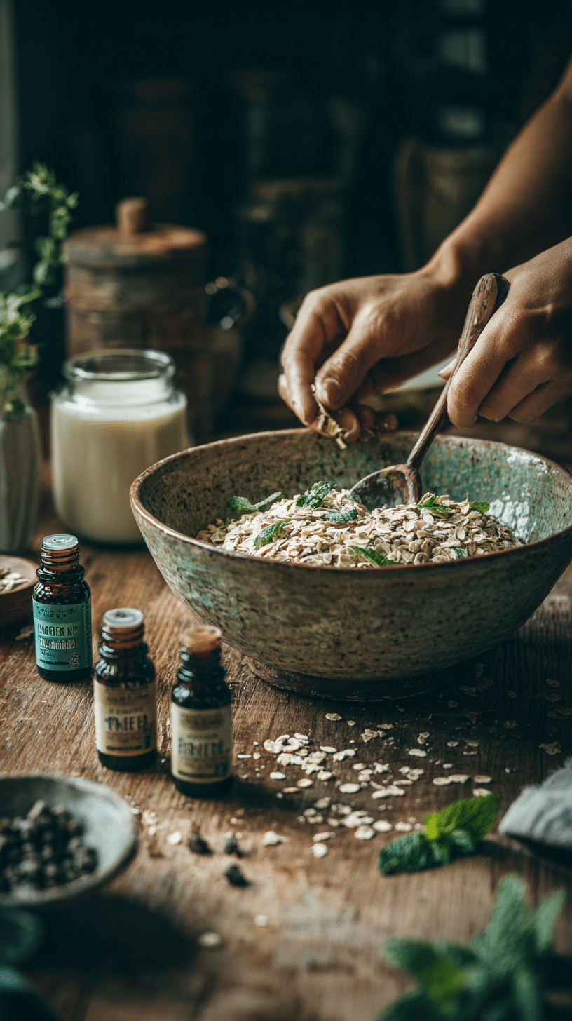 Mixing oats, almond butter, and chocolate chips to make Mint Chocolate Chip Protein Balls