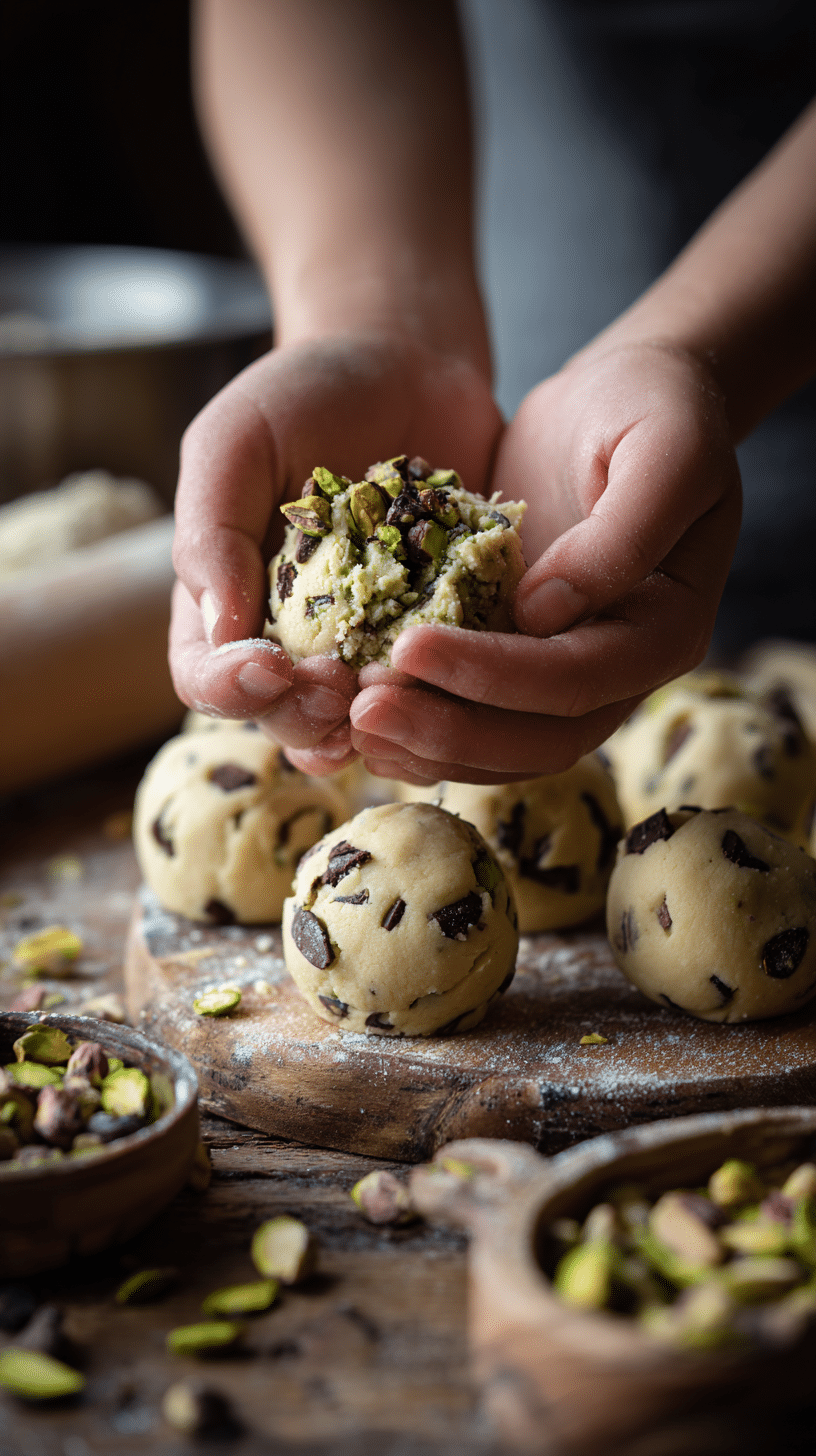 Filling cookie dough with pistachio cream for Pistachio Cream Cookies